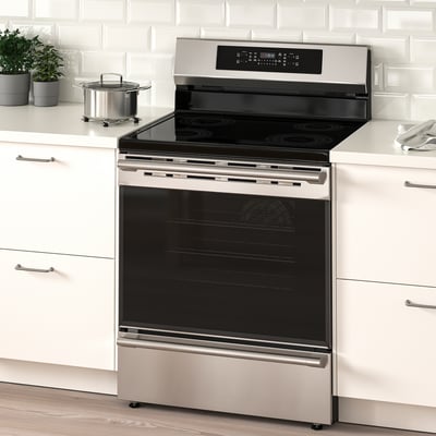 TVÄRSÄKER Range with induction cooktop, Stainless steel