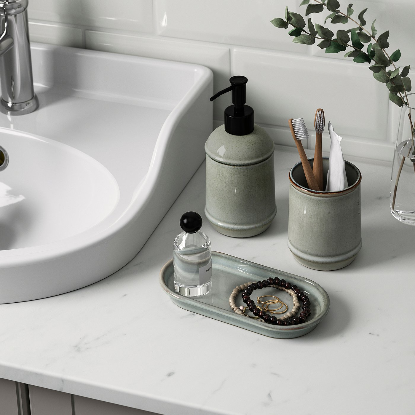 TVÅLSJÖN 3-piece bathroom set, gray - IKEA