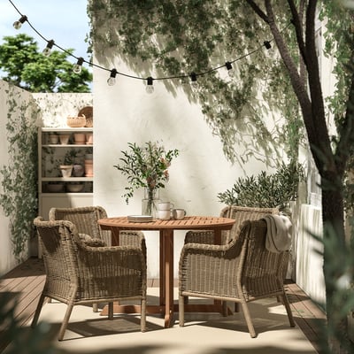 ULVEVÄR Armchair, outdoor, plastic rattan/brown