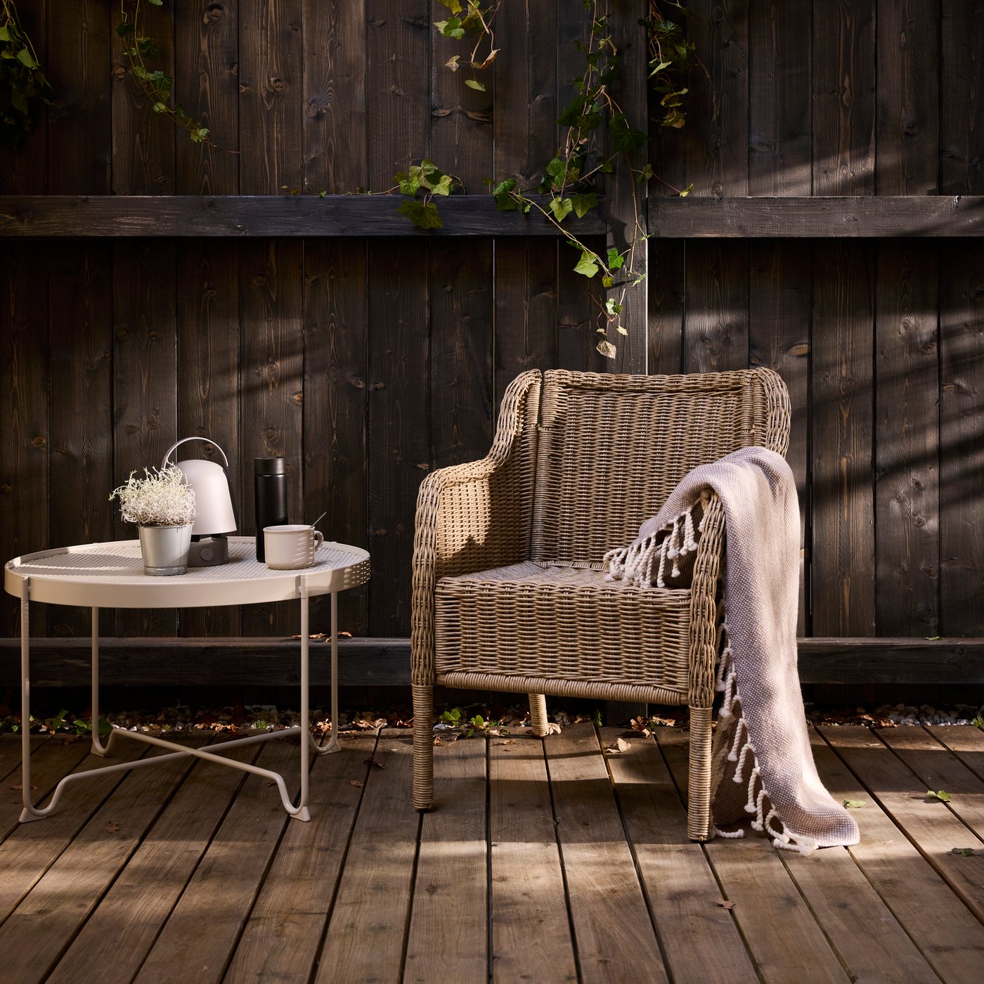 ULVEVÄR armchair, outdoor, plastic rattan/brown - IKEA