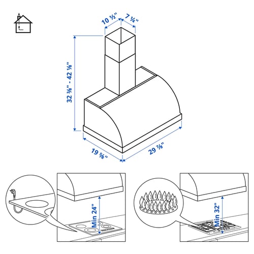 Illustration with measurements for the product: UNGDOMLIG.