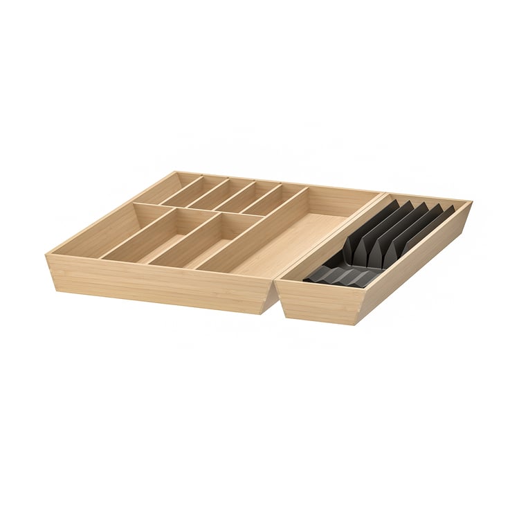 UPPDATERA flatware tray/tray with knife rack, anthracite/light bamboo
