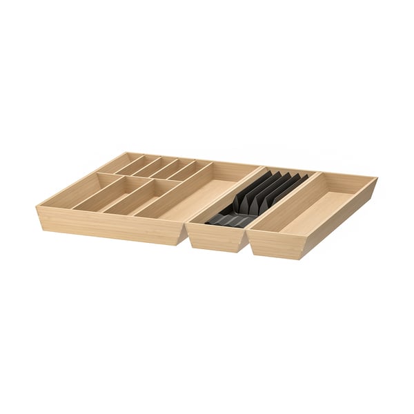 UPPDATERA Flatware+utsl trays/tray/knife rck, anthracite/light bamboo, 26x19 1/2 "