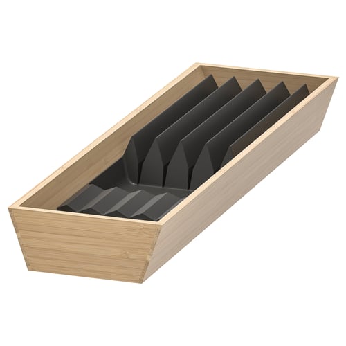 UPPDATERA wooden knife organiser, light brown, rectangular, segmented design for knives.