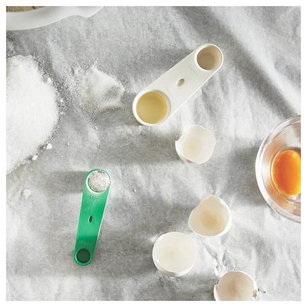 UPPFYLLD Measuring spoon, set of 2, off-white/bright green