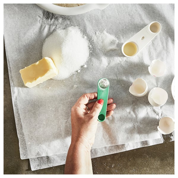 UPPFYLLD Measuring spoon, set of 2, off-white/bright green