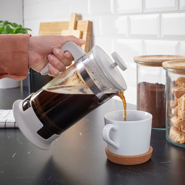 UPPHETTA French press coffee maker, glass/stainless steel light grey