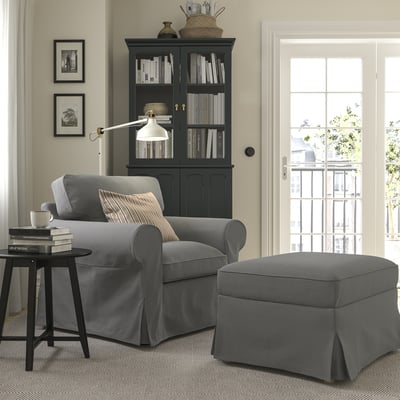 UPPLAND Armchair and ottoman, Hakebo dark gray