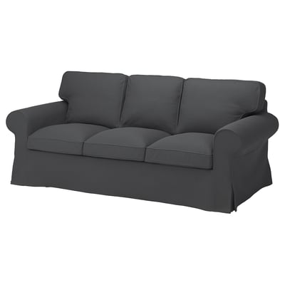 UPPLAND grey corduroy sofa with rolled arms, perfect for cosy rooms.