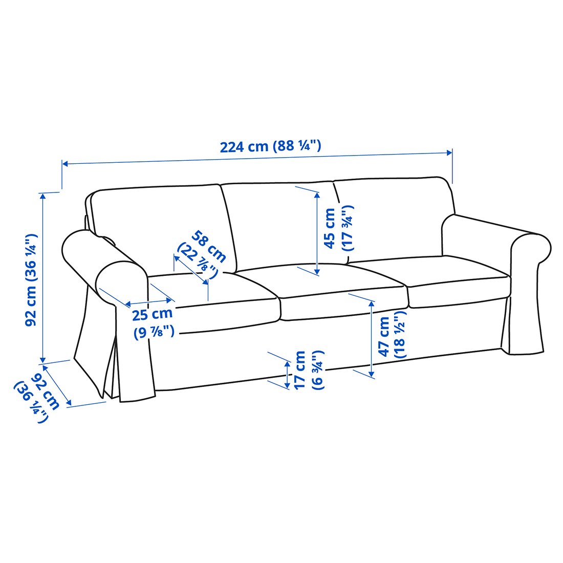 Illustration with measurements for the product: UPPLAND.