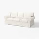 White UPPLAND sofa: plush, rolled arms, deep seat, cotton cover.