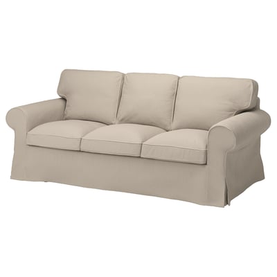 Comfy beige 3-seater UPPLAND sofa with plush cushions and rolled armrests. Perfect for cosy lounging.