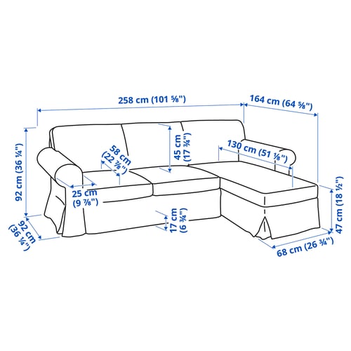Illustration with measurements for the product: UPPLAND.