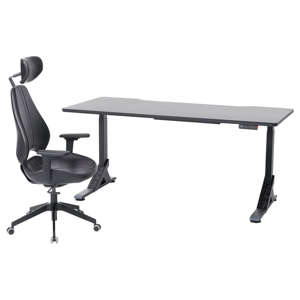 UPPSPEL / GRUPPSPEL Gaming desk and chair, black/Grann black, 70 7/8x31 1/2 "