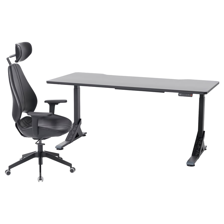 UPPSPEL / GRUPPSPEL gaming desk and chair, black/Grann black, 707/8x311