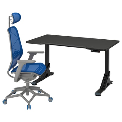 UPPSPEL / STYRSPEL Gaming desk and chair, black blue/light gray, 55 1/8x31 1/2 "