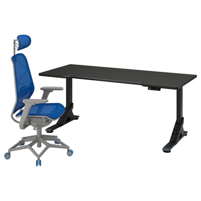 UPPSPEL / STYRSPEL Gaming desk and chair, black blue/light gray, 70 7/8x31 1/2 "