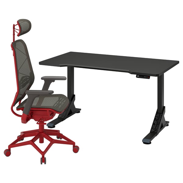 UPPSPEL / STYRSPEL Bureau et fauteuil gamer, noir gris/rouge