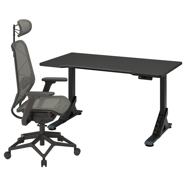 UPPSPEL / STYRSPEL Gaming desk and chair, black/gray, 55 1/8x31 1/2 "