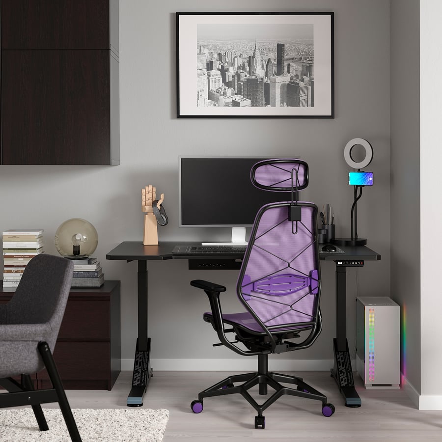 UPPSPEL / STYRSPEL gaming desk and chair, black/purple, 551/8x311/2" IKEA