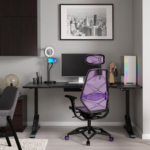 UPPSPEL / STYRSPEL Gaming desk and chair, black/purple, 70 7/8x31 1/2 "