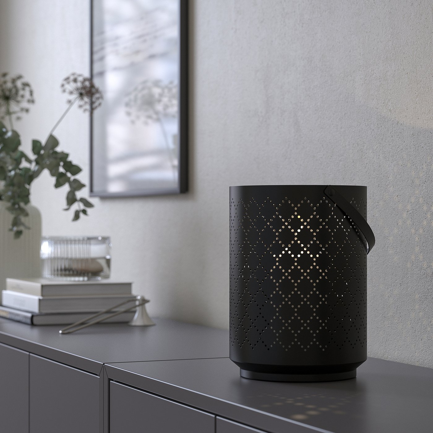 URSKILJA lantern for block candle, black, 8 ¾