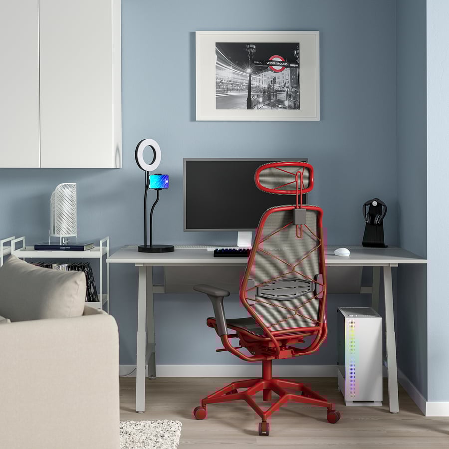 UTESPELARE / STYRSPEL Gaming desk and chair, light gray gray/red IKEA