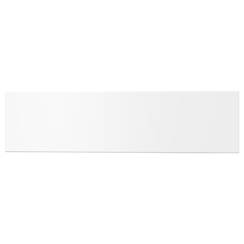 A UTRUSTA drawer front in white colour, rectangular shape, made of acrylic painted fibreboard, offering a smooth, lacquered finish for easy cleaning.