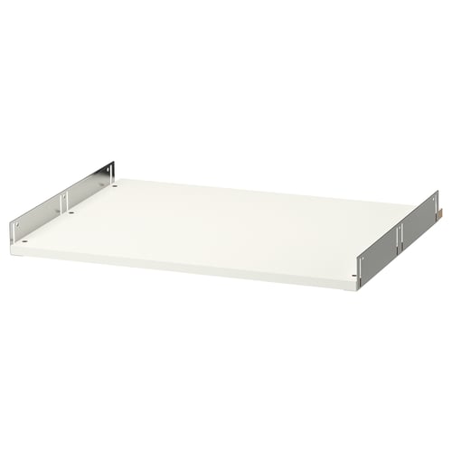 A white rectangular UTRUSTA shelf with metal supports, ideal for storage with a 25-year guarantee.