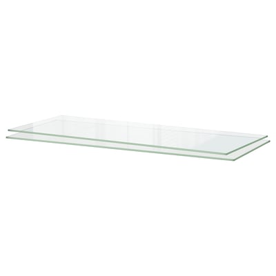 UTRUSTA clear glass shelf, rectangular, flat, sleek edge.