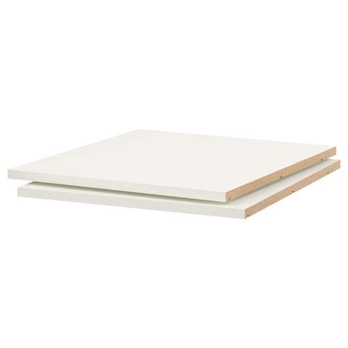White UTRUSTA melamine shelves, rectangular, with a smooth, scratch-resistant surface.