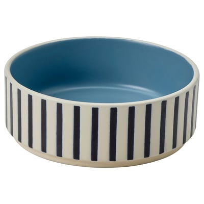 UTSÅDD Pet bowl, stripe pattern black-blue/gray-blue, 4 ½ "