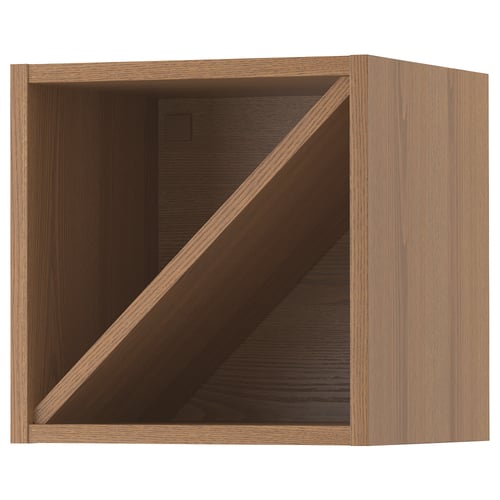 VADHOLMA wooden wine shelf, light brown, rectangular, open front, diagonal divider.
