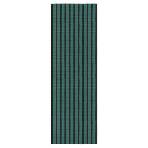 VÄGSKYLT rug, blue-green/black stripes, rectangular, cotton.