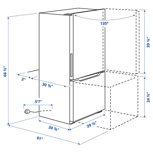 VÄLGRUNDAD Bottom-freezer refrigerator, Stainless steel, 19 cu.ft