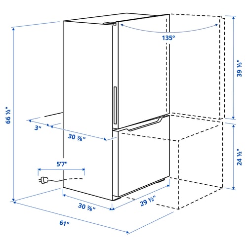 Illustration with measurements for the product: VÄLGRUNDAD.