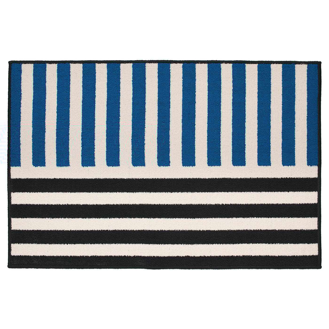Rug, Low Pile, Blue Black/Stripe