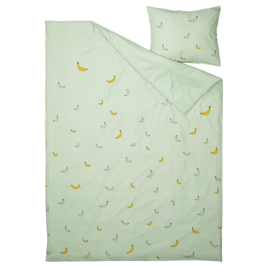 VÄNKRETS Duvet cover and pillowcase, banana pattern pale green, Twin IKEA