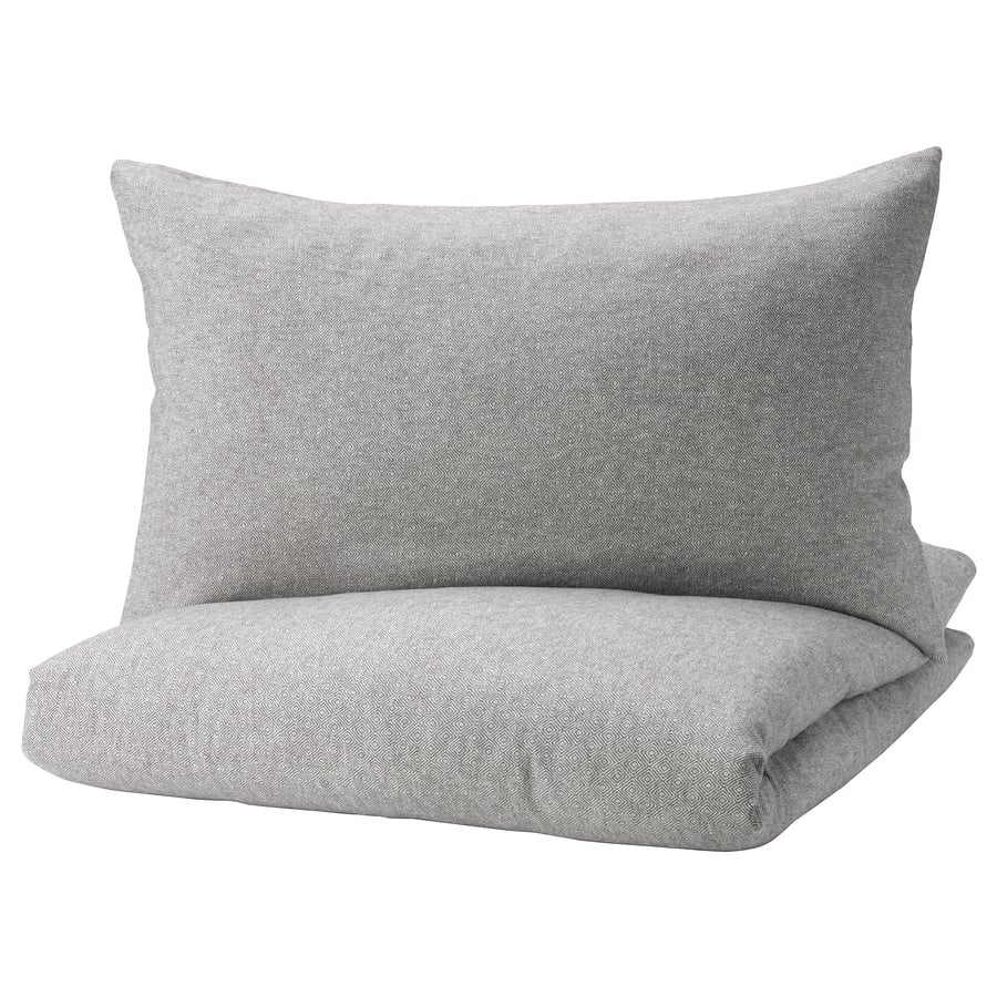 Duvet cover and pillowcase(s), dark gray/white,