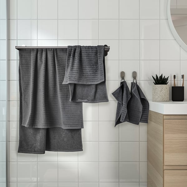 VÅGSJÖN Towel, set of 6, dark gray, 12x12"/16x28"/28x55"