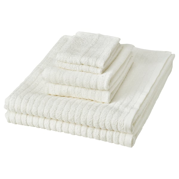 VÅGSJÖN white cotton towel set, terry stripes, soft & absorbent.