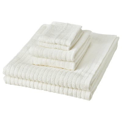 VÅGSJÖN white cotton towel set, terry stripes, soft & absorbent.