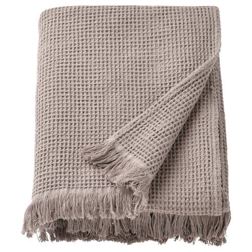 Subtracting the product name: VALLASÅN towel, grey-brown, waffle-textured cotton/viscose, fringe edges.