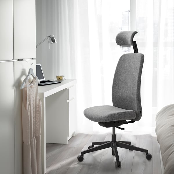 VALLFJÄLLET Office chair with headrest, Gunnared gray