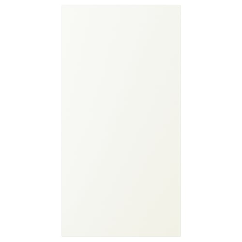 Ikea VALLSTENA white kitchen cabinet door. Smooth clean surface. Timeless design. Plastic foil material. Rectangle shape.