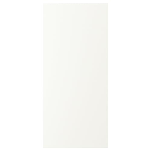 A white rectangular kitchen cabinet door. It has a simple, smooth design with plastic edging and foil finish.