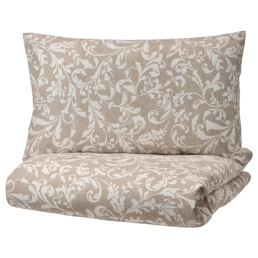 VÅRBRÄCKA Duvet cover and pillowcase(s), beige/white, King