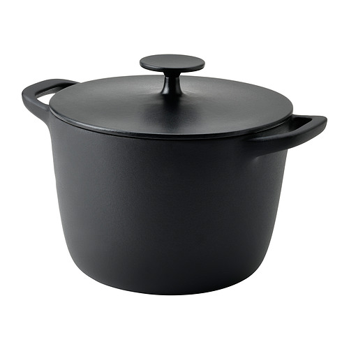 VARDAGEN Pot with lid, enamelled cast iron matte/black, 5.3 qt