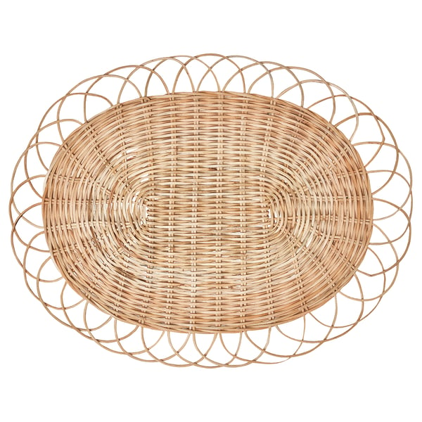 VARGFISK Place mat, natural/rattan handmade, 13 ¾ "