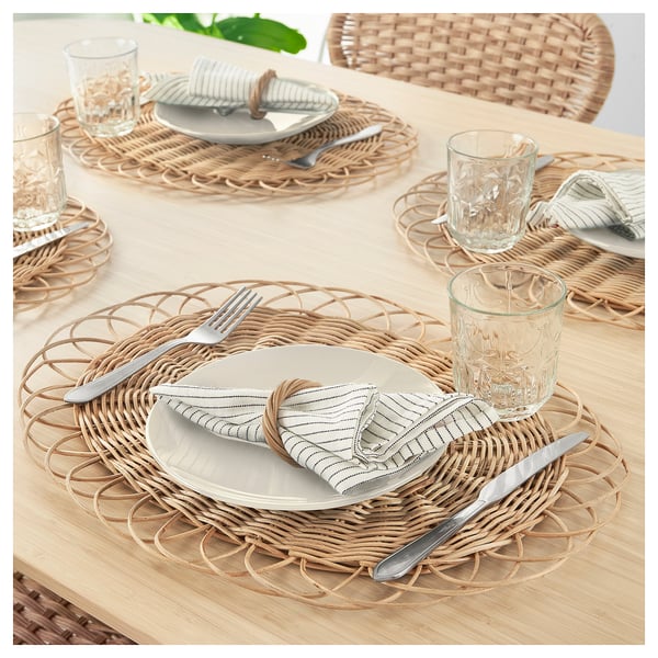 VARGFISK Place mat, natural/rattan handmade, 13 ¾ "